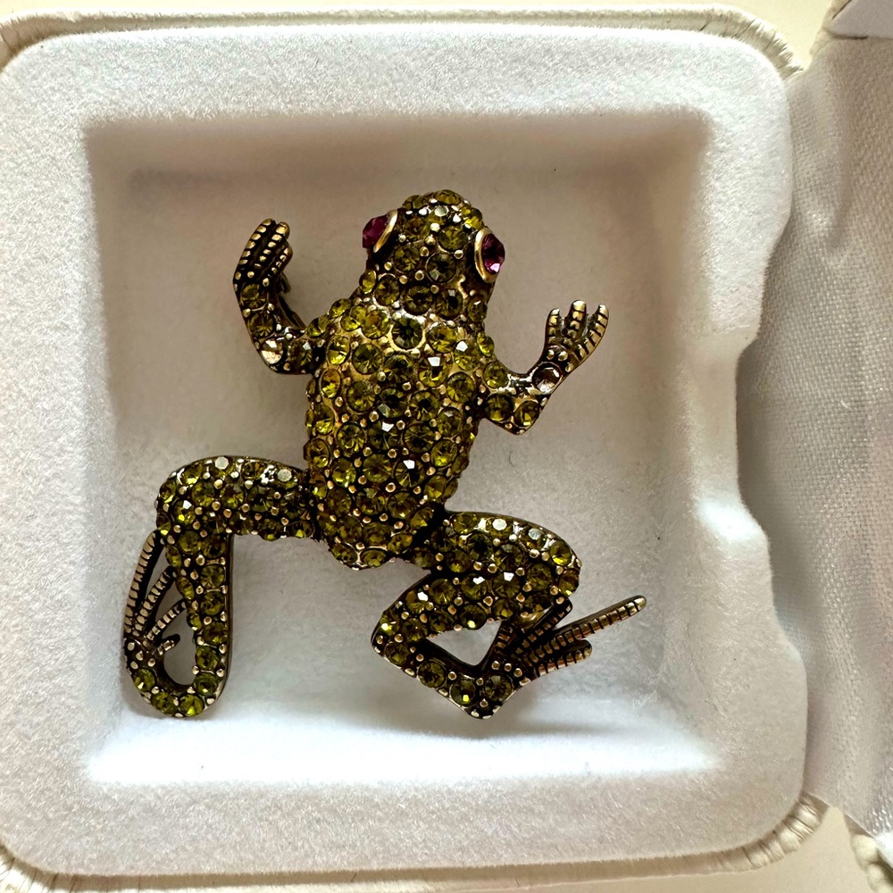 Heidi Daus Green and Gold Frog Brooch
